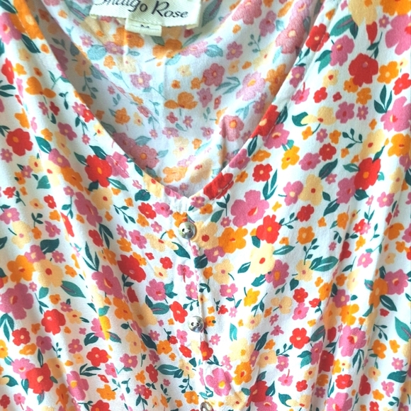 Indigo Rose Floral Midi Elastic Waist Rayon Women's Dress Size M - Picture 8 of 8